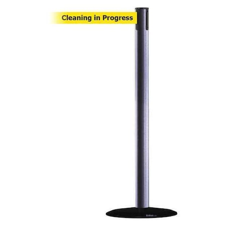 Tensabarrier Barrier Post with Belt, Hammertone Gray, 13 ft Length, 38 in Post Height, Cleaning in Progress 889B-33-73-MAX-NO-YCX-C