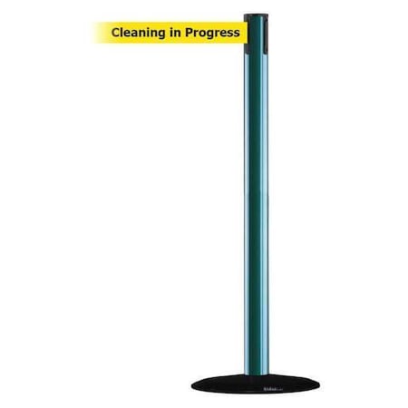 Tensabarrier Barrier Post with Belt, Green, 13 ft Length, 38 in Post Height, Cleaning in Progress 889B-33-28-MAX-NO-YCX-C