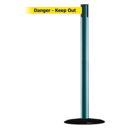 Tensabarrier Barrier Post with Belt, Green, 13 ft Length, 38 in Post Height, Danger Keep Out 889B-33-28-MAX-NO-YDX-C