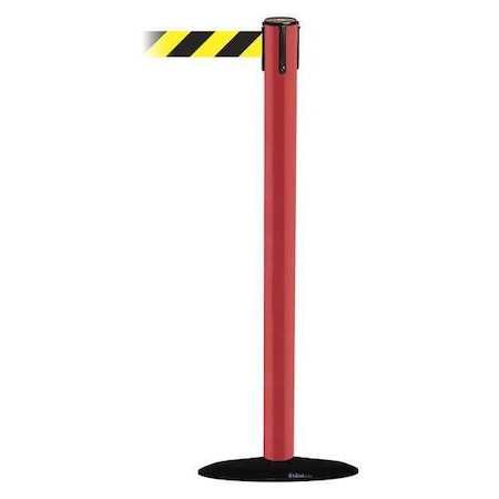 Tensabarrier Barrier Post with Belt, Red, 13 ft Length, 38 in Post Height, No Legend 889B-33-21-MAX-NO-D4X-C