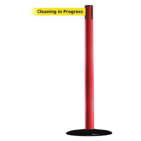 Tensabarrier Barrier Post with Belt, Red, 13 ft Length, 38 in Post Height, Cleaning in Progress 889B-33-21-MAX-NO-YCX-C