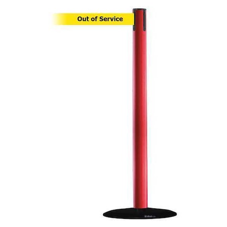 Tensabarrier Barrier Post with Belt, Red, 13 ft Length, 38 in Post Height, Out of Service 889B-33-21-MAX-NO-YEX-C