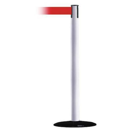Tensabarrier Barrier Post with Belt, White, 13 ft Length, 38 in Post Height, No Legend 889B-33-32-MAX-NO-R5X-C