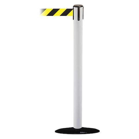 Tensabarrier Barrier Post with Belt, White, 13 ft Length, 38 in Post Height, No Legend 889B-33-32-MAX-NO-D4X-C