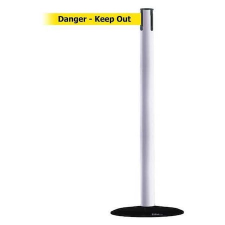 Tensabarrier Barrier Post with Belt, White, 13 ft Length, 38 in Post Height, Danger Keep Out 889B-33-32-MAX-NO-YDX-C