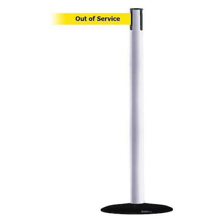 Tensabarrier Barrier Post with Belt, White, 13 ft Length, 38 in Post Height, Out of Service 889B-33-32-MAX-NO-YEX-C