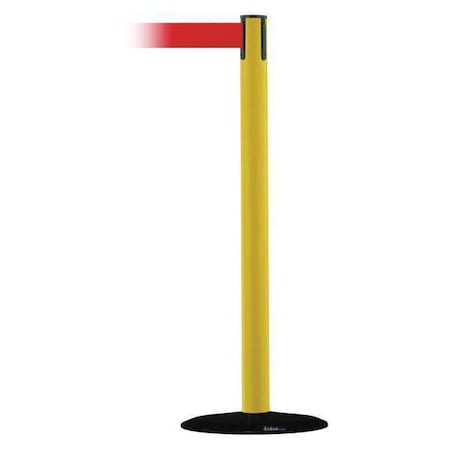 Tensabarrier Barrier Post with Belt, Yellow, 13 ft Length, 38 in Post Height, No Legend 889B-33-35-MAX-NO-R5X-C