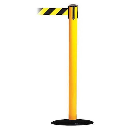 Tensabarrier Barrier Post with Belt, Yellow, 13 ft Length, 38 in Post Height, No Legend 889B-33-35-MAX-NO-D4X-C