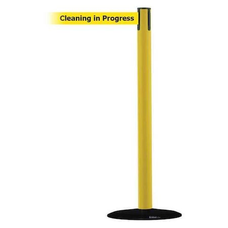Tensabarrier Barrier Post with Belt, Yellow, 13 ft Length, 38 in Post Height, Cleaning in Progress 889B-33-35-MAX-NO-YCX-C