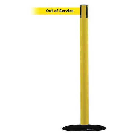 Tensabarrier Barrier Post with Belt, Yellow, 13 ft Length, 38 in Post Height, Out of Service 889B-33-35-MAX-NO-YEX-C