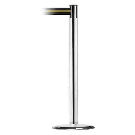 Tensabarrier Barrier Post with Belt, 13 ft Length, 38 in Post Height, No Legend, Polished chrome 889U-1P-1P-MAX-NO-S4X-C