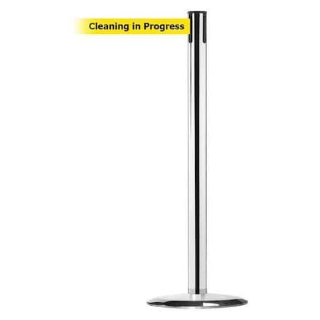 Tensabarrier Barrier Post with Belt, 13 ft Length, 38 in Post Height, Cleaning in Progress, Polished chrome 889U-1P-1P-MAX-NO-YCX-C
