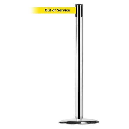 Tensabarrier Barrier Post with Belt, 13 ft Length, 38 in Post Height, Out of Service, Polished chrome 889U-1P-1P-MAX-NO-YEX-C