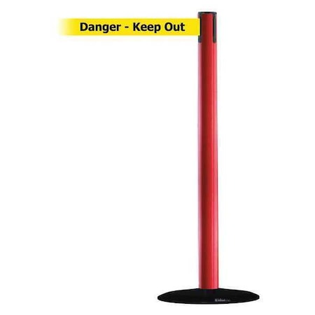 Tensabarrier Barrier Post with Belt, Red, 7 1/2 ft Length, 38 in Post Height, Danger Keep Out 889B-33-21-STD-NO-YDX-C