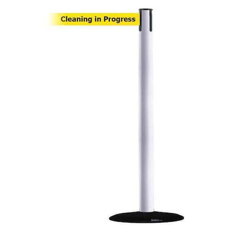 Tensabarrier Barrier Post with Belt, White, 7 1/2 ft Length, 38 in Post Height, Cleaning in Progress 889B-33-32-STD-NO-YCX-C