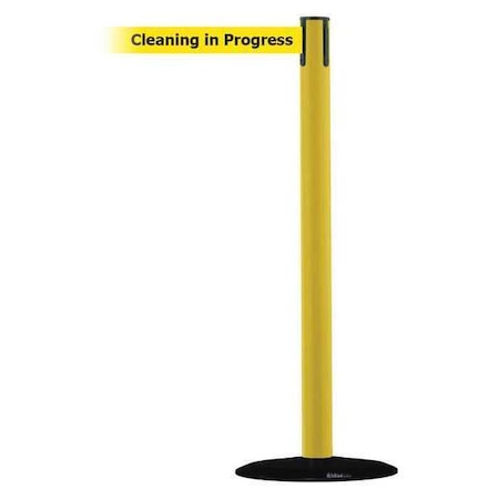 Tensabarrier Barrier Post with Belt, Yellow, 7 1/2 ft Length, 38 in Post Height, Cleaning in Progress 889B-33-35-STD-NO-YCX-C