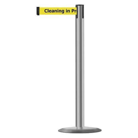 Tensabarrier Barrier Post with Belt, 13 ft Length, 38 in Post Height, Cleaning in Progress 889U-3P-3P-MAX-NO-YCX-C