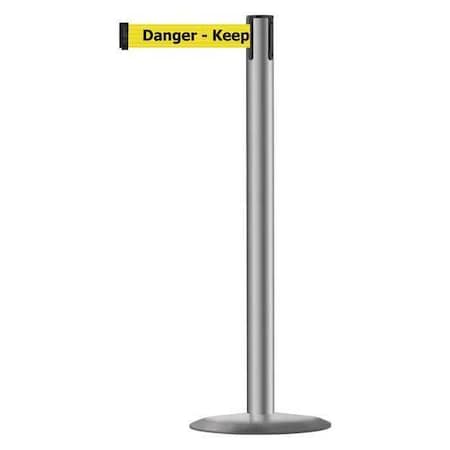 Tensabarrier Barrier Post with Belt, 13 ft Length, 38 in Post Height, Danger Keep Out, Polished Stainless Steel 889U-3P-3P-MAX-NO-YDX-C