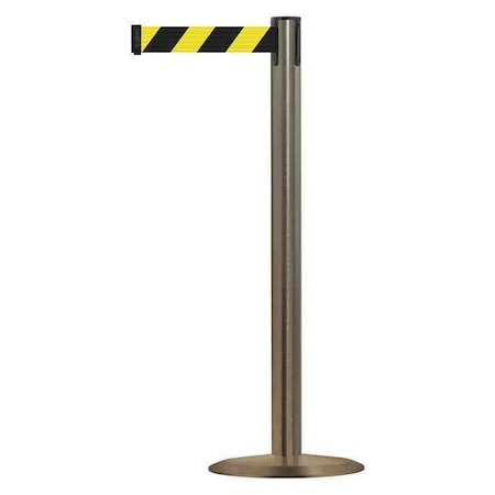 Tensabarrier Barrier Post with Belt, 13 ft Length, 38 in Post Height, No Legend, Satin Stainless Steel 889U-3S-3S-MAX-NO-D4X-C
