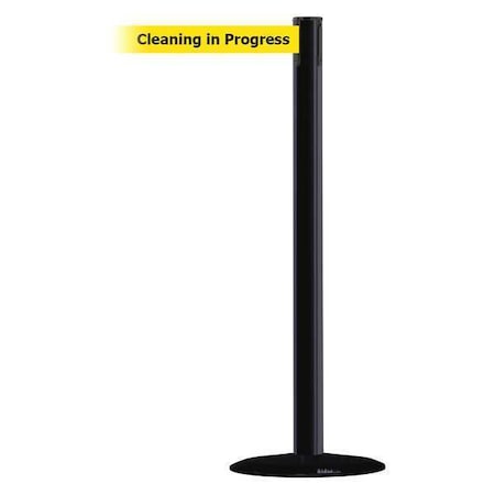 Tensabarrier Barrier Post with Belt, Black, 7 1/2 ft Length, 38 in Post Height, Cleaning in Progress 889B-33-33-STD-NO-YCX-C