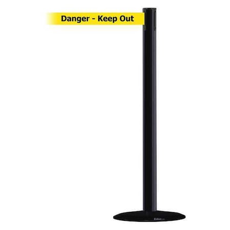 Tensabarrier Barrier Post with Belt, Black, 7 1/2 ft Length, 38 in Post Height, Danger Keep Out 889B-33-33-STD-NO-YDX-C