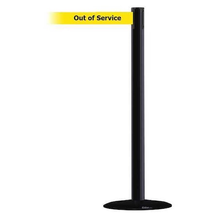 Tensabarrier Barrier Post with Belt, Black, 7 1/2 ft Length, 38 in Post Height, Out of Service 889B-33-33-STD-NO-YEX-C