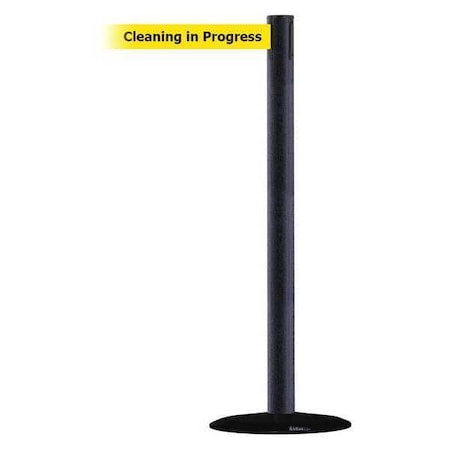 Tensabarrier Barrier Post with Belt, Black Wrinkle, 7 1/2 ft Length, 38 in Post Height, Cleaning in Progress 889B-33-89-STD-NO-YCX-C