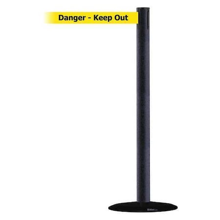 Tensabarrier Barrier Post with Belt, Black Wrinkle, 7 1/2 ft Length, 38 in Post Height, Danger Keep Out 889B-33-89-STD-NO-YDX-C