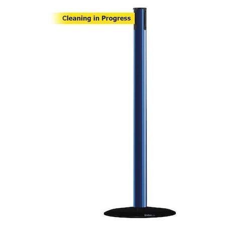 Tensabarrier Barrier Post with Belt, Blue, 7 1/2 ft Length, 38 in Post Height, Cleaning in Progress 889B-33-23-STD-NO-YCX-C