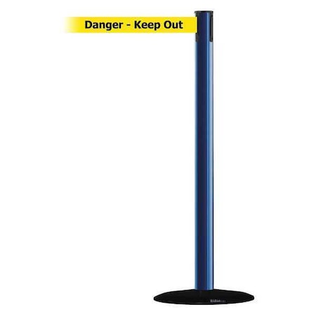Tensabarrier Barrier Post with Belt, Blue, 7 1/2 ft Length, 38 in Post Height, Danger Keep Out 889B-33-23-STD-NO-YDX-C