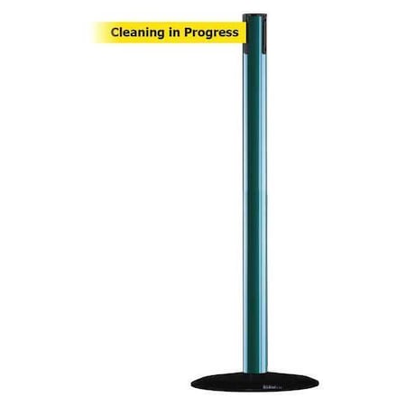 Tensabarrier Barrier Post with Belt, Green, 7 1/2 ft Length, 38 in Post Height, Cleaning in Progress 889B-33-28-STD-NO-YCX-C