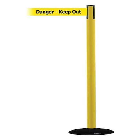 Tensabarrier Barrier Post with Belt, Yellow, 7 1/2 ft Length, 38 in Post Height, Danger Keep Out 889B-33-35-STD-NO-YDX-C