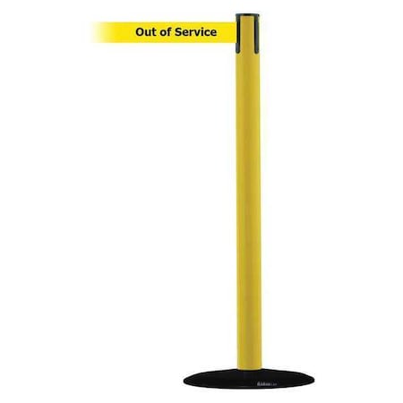 Tensabarrier Barrier Post with Belt, Yellow, 7 1/2 ft Length, 38 in Post Height, Out of Service 889B-33-35-STD-NO-YEX-C