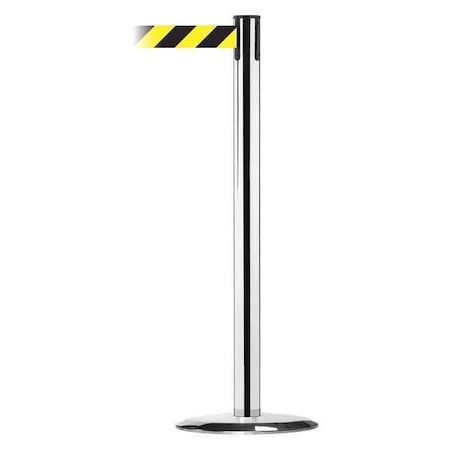 Tensabarrier Barrier Post with Belt, 7 1/2 ft Length, 38 in Post Height, No Legend, Polished chrome 889U-1P-1P-STD-NO-D4X-C
