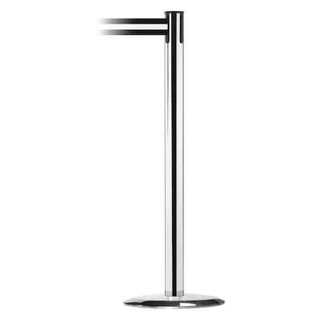 Tensabarrier Barrier Post with Belt, 7 1/2 ft Length, 38 in Post Height, No Legend, Polished chrome 889U-1P-1P-STD-NO-S3X-C