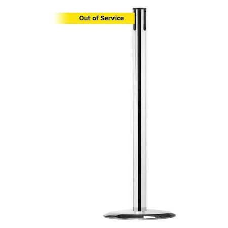 Tensabarrier Barrier Post with Belt, 7 1/2 ft Length, 38 in Post Height, Out of Service, Polished chrome 889U-1P-1P-STD-NO-YEX-C