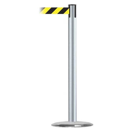 Tensabarrier Barrier Post with Belt, 7 1/2 ft Length, 38 in Post Height, No Legend, Satin Chrome 889U-1S-1S-STD-NO-D4X-C
