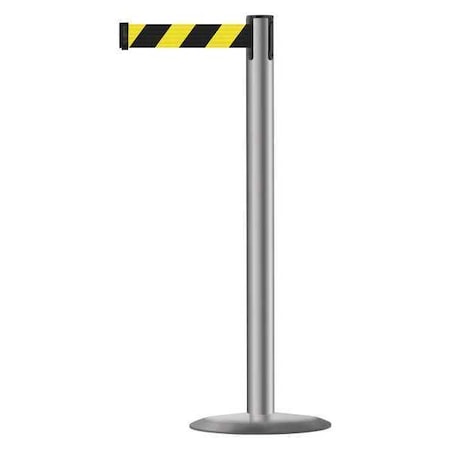 Tensabarrier Barrier Post with Belt, 7 1/2 ft Length, 38 in Post Height, No Legend, Polished Stainless Steel 889U-3P-3P-STD-NO-D4X-C