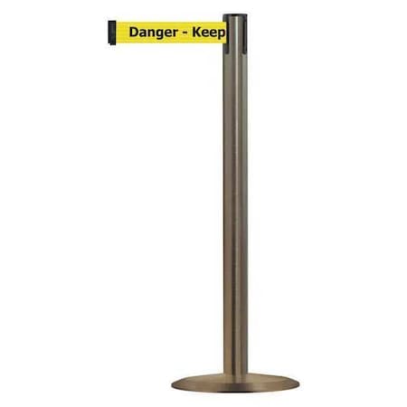 Tensabarrier Barrier Post with Belt, 7 1/2 ft Length, 38 in Post Height, Danger Keep Out, Satin Stainless Steel 889U-3S-3S-STD-NO-YDX-C