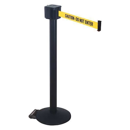 Retracta-Belt Barrier Post with Belt, Black, 30 ft Length, 40 in Post Height, Caution Do Not Enter, Black PM412-30BA-CAU