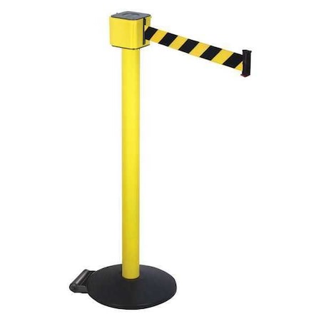 Retracta-Belt Barrier Post with Belt, Yellow, 30 ft Length, 40 in Post Height, No Legend, Yellow PM412-30YA-BYD