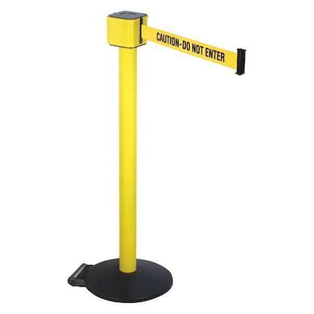 Retracta-Belt Barrier Post with Belt, Yellow, 30 ft Length, 40 in Post Height, Caution Do Not Enter, Yellow PM412-30YA-CAU