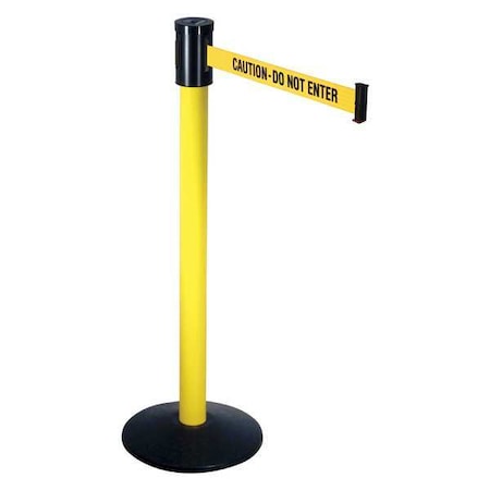 Retracta-Belt Barrier Post with Belt, Yellow, 15 ft Length, 40 in Post Height, Caution Do Not Enter, Yellow 321YA-CAU