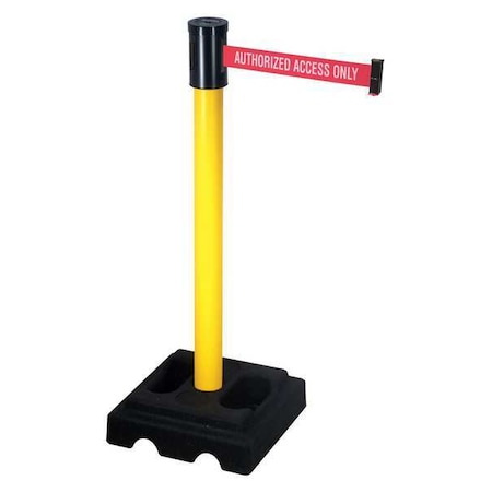 Retracta-Belt Barrier Post with Belt, Yellow, 15 ft Length, 40 in Post Height, Authorized Access Only, Yellow 322YA-AAO