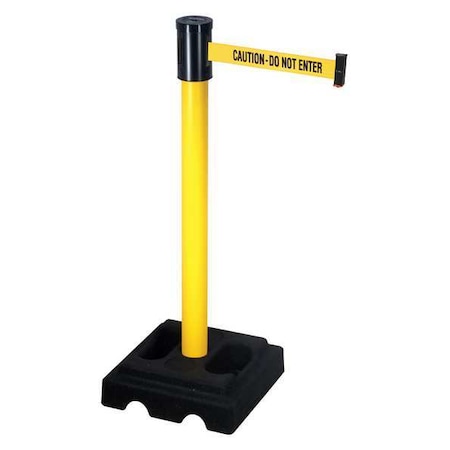 Retracta-Belt Barrier Post with Belt, Yellow, 15 ft Length, 40 in Post Height, Caution Do Not Enter, Yellow 322YA-CAU
