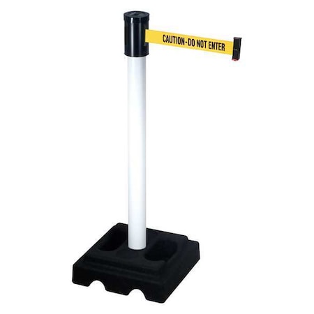 Retracta-Belt Barrier Post with Belt, White, 15 ft Length, 40 in Post Height, Caution Do Not Enter, White 322PWH-CAU