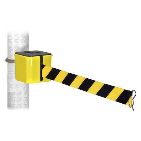 Retracta-Belt Warehouse Barrier, 30ft Black/Yellow Belt WH412YW30-BYD-HC