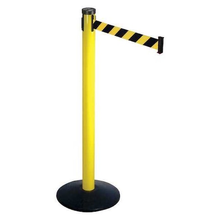Retracta-Belt Barrier Post with Belt, Yellow, 10 ft Length, 40 in Post Height, No Legend, Yellow 301YA-BYD