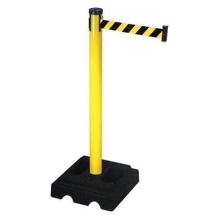 Retracta-Belt Barrier Post with Belt, Yellow, 10 ft Length, 40 in Post Height, Yellow 302YA-BYD