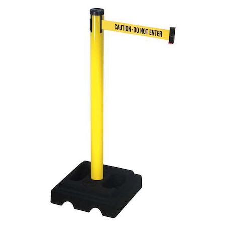 Retracta-Belt Barrier Post with Belt, Yellow, 10 ft Length, 40 in Post Height, Caution Do Not Enter, Yellow 302YA-CAU